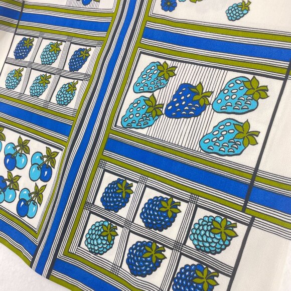 Vintage 70s Novelty Fruit Print Button Up Shirt Blue Cherries Kitsch Womens L XL - Picture 6 of 8